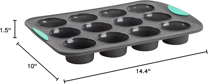 Trudeau Structure Silicone Muffin Pan – 12 Cup, Flexible Silicone with Hard Lining to Hold Shape, Non-Stick, BPA-Free, Dishwasher Safe, Heat Resistant to 428°F – Grey/Mint