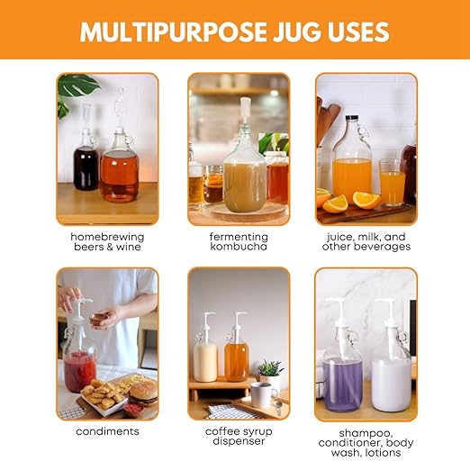 Fastrack 16-Pack 1 Gallon Glass Jug (128 oz) w/16 38mm Black Metal Screw Cap – Multipurpose 1 Gallon Jug, & Detergent Dispenser for Laundry, Glass Jar for Liquids, Water & Juice