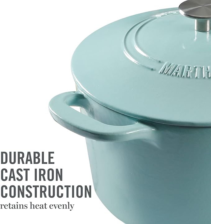 MARTHA STEWART Gatwick 7-Quart Enamel Cast Iron Dutch Oven – Martha Blue – Durable Heavy-Duty Dutch Oven for Slow Cooking, Braising & Baking