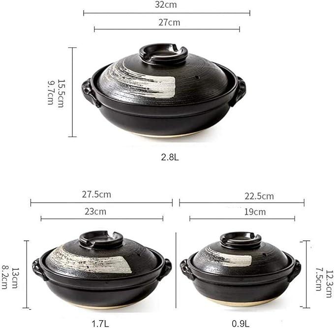 Round Casserole Dish Heat-Resistant Ceramic Casserole With Lid Soup Pot With Soup Pot Oil-Free Saucepan Japanese Donabe Hot Pot With Brushstroke Saucepan With Slow Stew W,B-1.7L