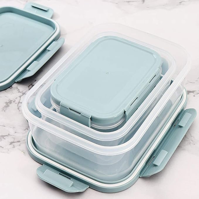 Food Storage with Airtight Lids - Meal and Lunch Containers - Stackable Microwave Safe (Blue)