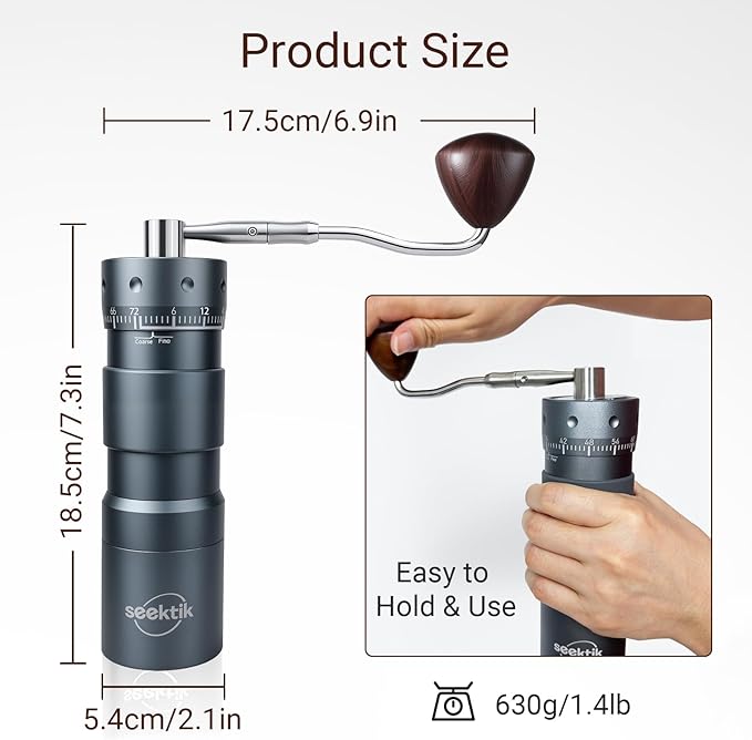 Manual Coffee Grinder with Numerical External Adjustable Setting Stainless Steel Conical Burr Hand Crank Coffee Mill for Cold Brew Espresso French Press Pour Over Drip with Foldable Handle- Grey