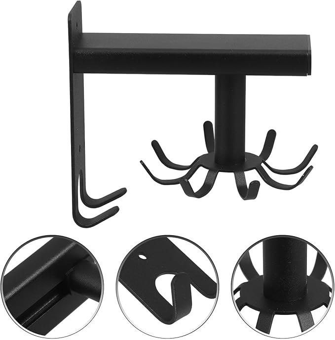 GLEAVI Wall Mounted Rotatable Kitchen Utensil Hook Rack with 8 Black Hooks, 360° Swivel Cooking Utensil Organizer for Kitchen Storage and Hanging