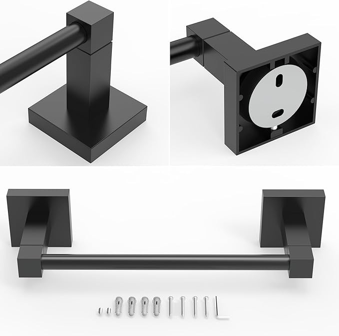 RUACQ Hand Towel Holder, 9 Inch Hand Towel Bar for Bathroom Wall Mounted, 304 Stainless Steel Towel Rack with Square Base(Matte Black)