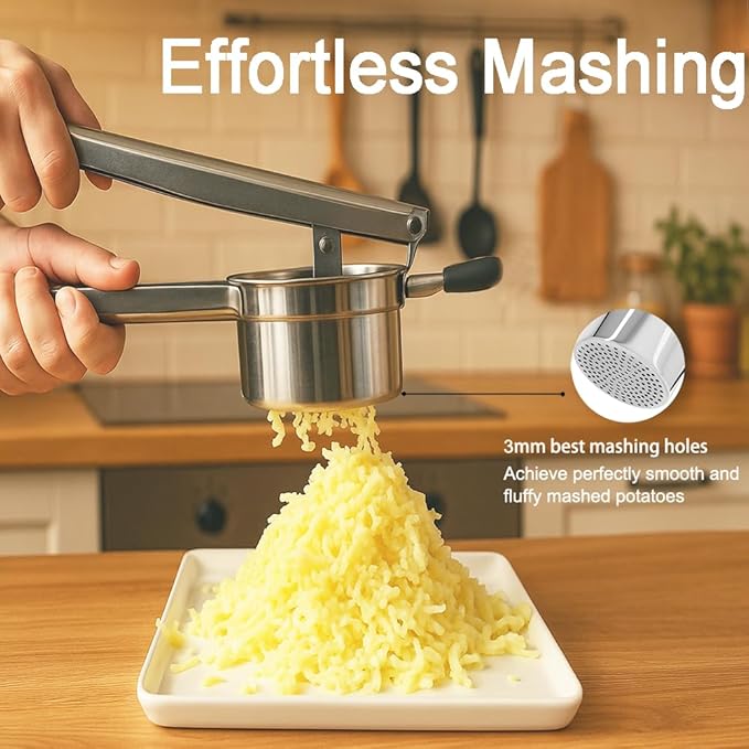 Large Potato Ricer, Heavy Duty Stainless Steel Potato Ricer and Masher, Press and Mash Kitchen Gadget for Potatoes and Vegetables