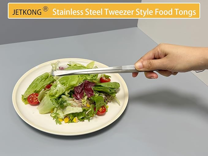 JETKONG 3 Pcs Extra Long Kitchen Tweezers Heavy Duty Stainless Steel Cooking Tweezers (9 12 14 Inch, Silver)