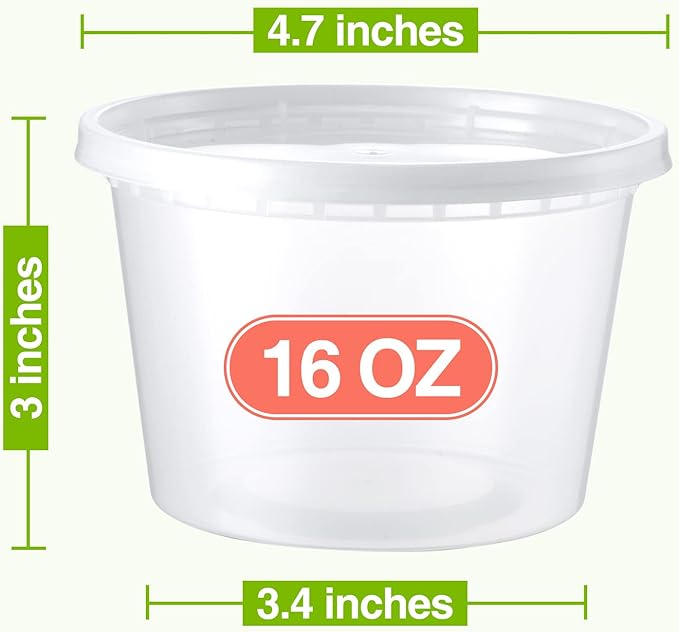 NEEBAKE 16 Oz Deli-Containers-with-Lids - 60 Set Plastic Food-Storage-Containers-with-Lids, Microwaveable & Freezer Safe To-Go-Containers, Leak-proof Soup Overnight Oats Meal-Prep-Containers