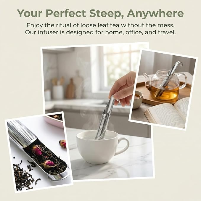 Tea Infusers For Loose Leaf Tea - Stainless Steel Office, Home & Travel - Set of 1 - Includes Strainers, Cleaning Brush