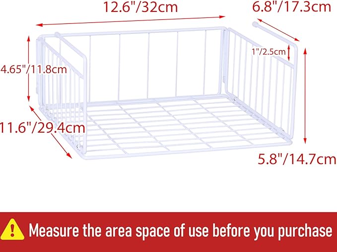 SUFAUY Under Shelf Basket Storage, 2-Pack Under Cabinet Hanging Wire Organizer for Pantry Kitchen, White