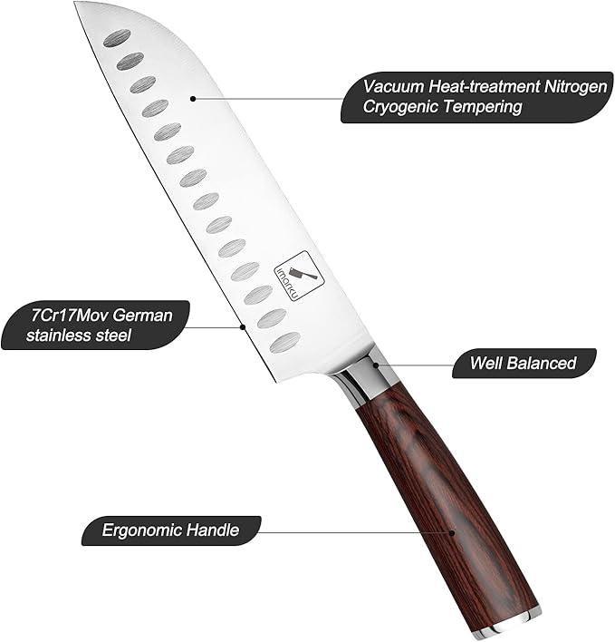 imarku Santoku Knife 7 inch Kitchen Knife Ultra Sharp Asian Knife Japanese Chef Knife, German HC Stainless Steel, Ergonomic Pakkawood Handle, Christmas Gifts for Women/Men, Red