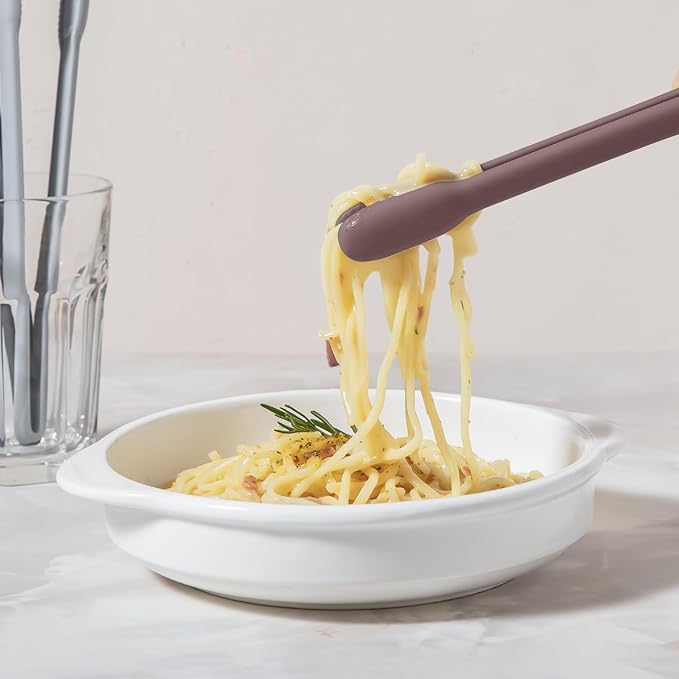 carrotez Silicone Cooking Kitchen Tongs, Anti-Slip,Non-Scratch Serving Tongs 9.25 Inches - Milk Cocoa