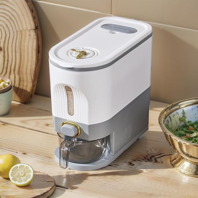 Sooyee 11Lbs Rice Dispenser,Rice Container with Lid Measuring Cylinder Moisture Proof Household,Food Dispenser for Rice, Grains Legumes and Corn