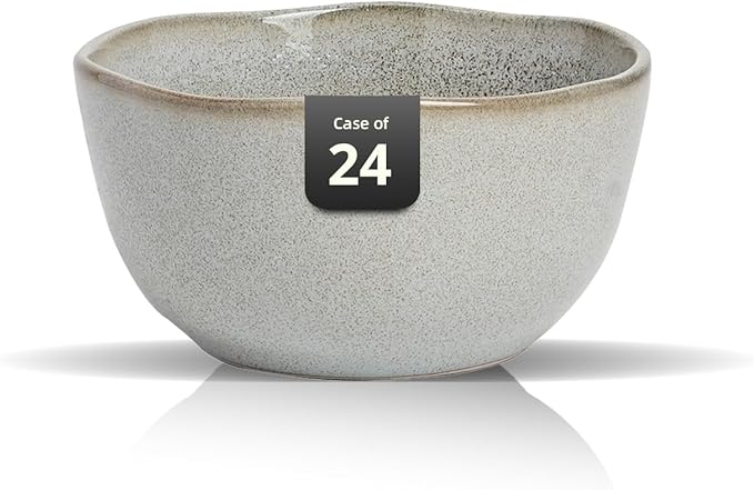 Organic Shape Restaurant Soup Bowl 5.5", Commerical Grade Catering Stoneware Soup bowl in Ir-regular Organic Shape, Chip & Scratch Resistant, Glossy Reactive Glaze Grey, Case of 24