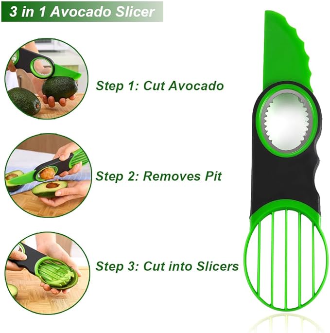 Generic Stainless Steel Avocado Slicer, Corer, and Paring Knife Combo: 3-in-1 Tool - Dishwasher Safe & Heavy Duty, Small, Green