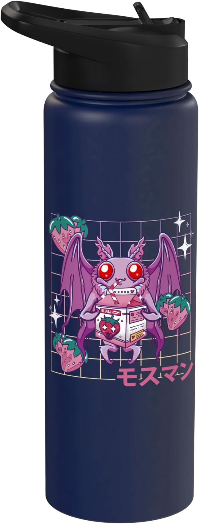 Kawaii Mothman Strawberry Milk Shake Carton Stainless Steel Insulated Water Bottle