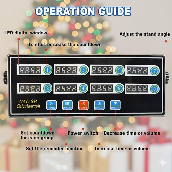 Commercial 8 Channels Digital Kitchen Timer, Stainless Steel Calculagraph Timer with Loud Alarm for Restaurant, Clock Reminder on Multiple Events