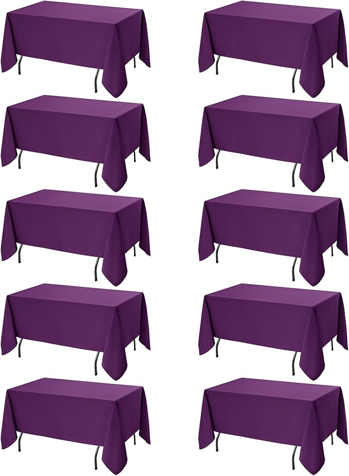 10-Pack Purple Tablecloths for Rectangle Tables, 60 x 120 Inches, Stain-Resistant Polyester Fabric for 6 Foot Tables - Washable Table Covers for Weddings, Banquets, Birthday Parties, Events