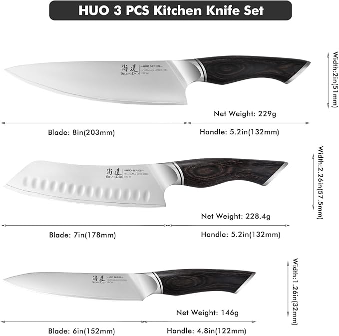 SHANGDAO Kitchen Knives Set, 3-Piece Chefs Knife Set High Carbon VG10 Stainless Steel with Ultra Sharp Blade & Professional Chef Knives, Japanese Cooking Knife with Gift Box