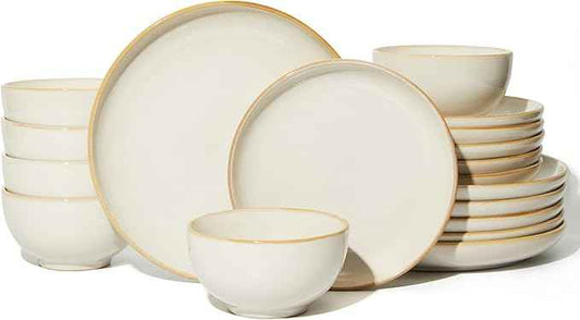 Stoneware Dinnerware Sets for 6, 18 Piece Microwave Safe Plate and Bowl Set, Easy to Clean & Durable Dishes Sets for Small to Medium Families, Yellow White