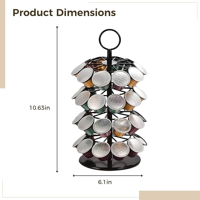 Coffee Pod Carousel, 360° Rotating Organizer for Capsules, Holds 40 Pods, Stylish Coffee Rack