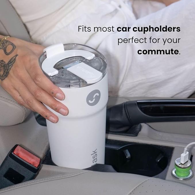 Splitflask 2-in-1 Dual Chamber Tumbler 30oz Hot & Cold Insulated Cup with Straw & Sip Lid, Leak Resistant Stainless Steel Travel Mug for Coffee, Water, Moms, Gym, Work, Car Cup Holder BPA-Free