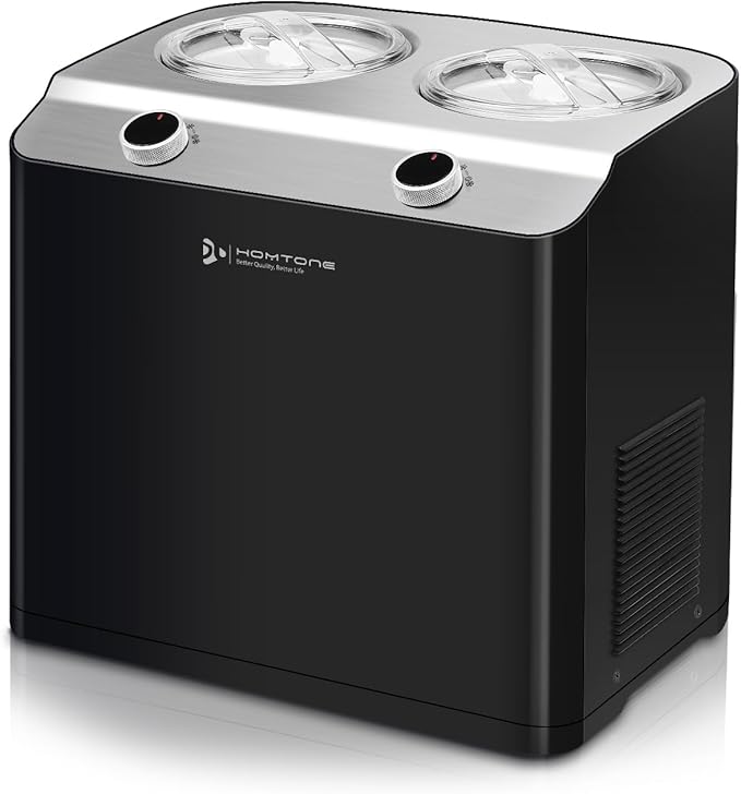 Homtone 2 Flavor Ice Cream Maker,Automatic Compressor Ice Cream Maker Machine with 2 Bowls,2.6QT (2 x 1.3qt) Largest Capacity & Fastest Freezing Ice Cream Machine, 3 Modes, Keep Cool Function