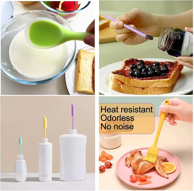 9Pcs Spatulas Silicone Heat Resistant Silicone Spatula Set Small Mini Long Jar Spatulas for Nonstick Cookware, Rubber Silicone Spoon Spatula Set for Baking Mixing Cooking Kitchen Utensils Set