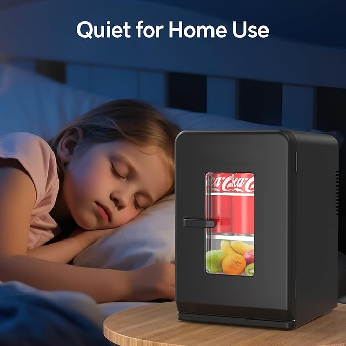 Mini Fridge, 15 Litre/21 Cans Small Fridge for Bedroom, Car, Office & Dorm, 110V AC/DC Portable Thermoelectric Cooler & Warmer for Skincare, Food, Drinks, Black
