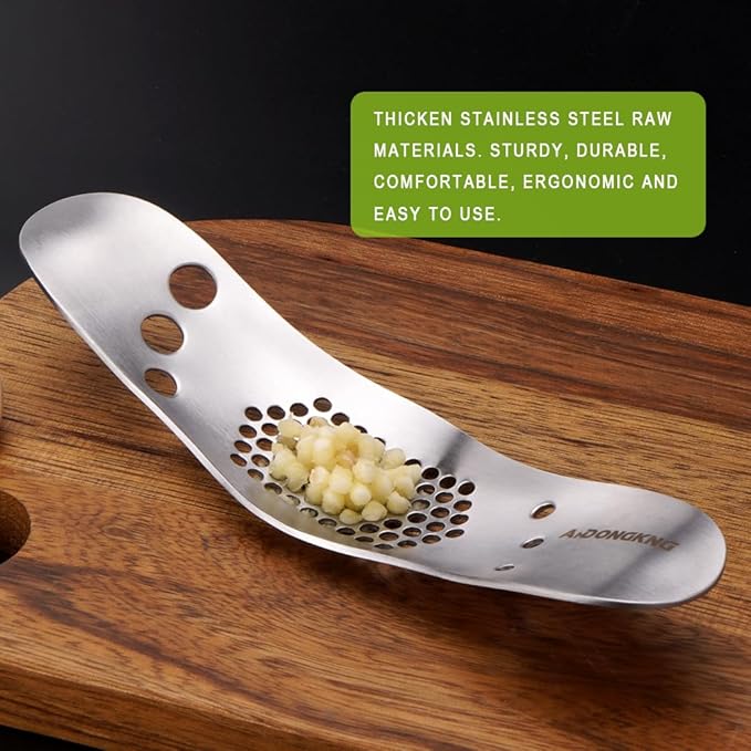 Garlic Press Rocker & Leaf Herb Stripper, Silicone Roller Peeler, Bottle Opener, Stainless Steel Garlic Crusher Chopper Squeezer Slicer Mincer