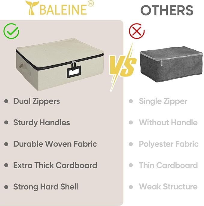 BALEINE China Storage Containers, Sturdy Quilted Wine Glass Storage, Plate Organizer with Carry Handles, Moving Boxes for Dishes, Cups, Mugs and Stemware (Mug, Hard Shell Cream)