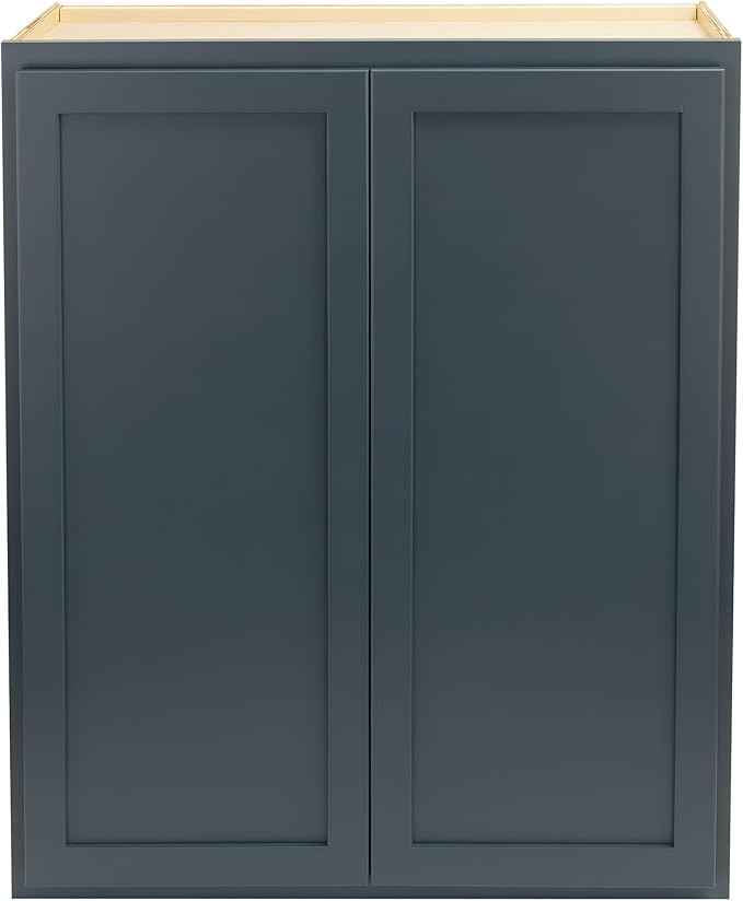 Quicklock RTA (Ready-to-Assemble) 42" Tall Wall Kitchen Cabinets - Shaker Style | 100% Hardwood | Made in America | Soft Close Hardware (Needlepoint Navy, 12''D x 30''W x 42''H)