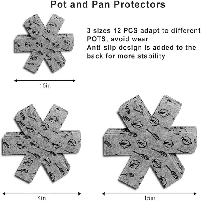 Pot and Pan Protectors 12 Pcs (10" 14" 15"), Pan Protectors for Stacking, Pots and Pans Dividers, Avoid Scratching Cookware Protectors