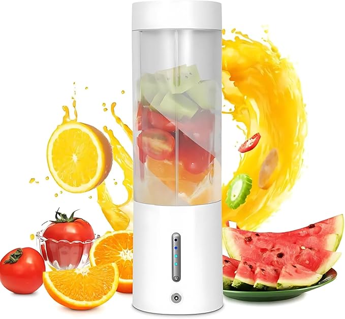 Portable Juicer Blender, USB Rechargeable Smoothie Maker with 6 Upgraded Blades and 4000mAh Battery, 450ml/15oz Capacity, Ideal for Smoothies, Protein Shakes, Travel and Office (White)