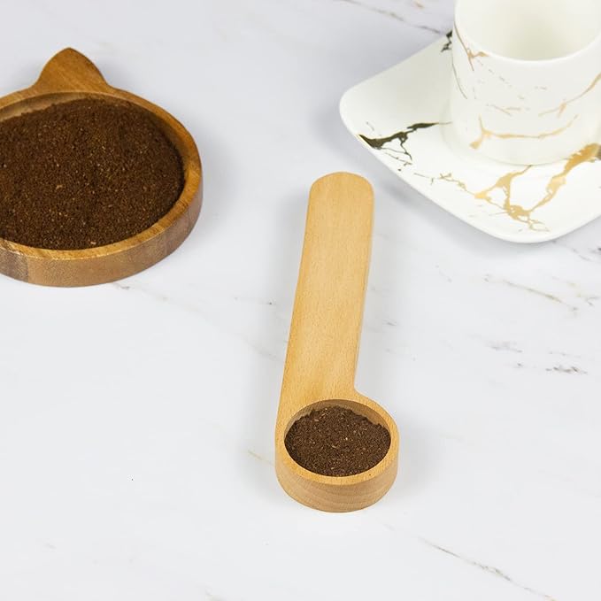 Wooden Coffee Scoop and Bag Clip, Tablespoon Wood Measuring Scoop with Bags Sealer, 2-In-1 Bags Sealer Measuring Spoon for Beans, Espresso Coffee, Tea (12)