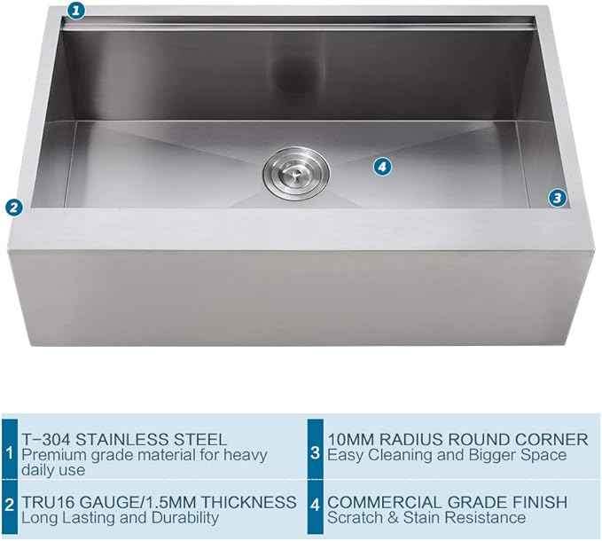 33 Inch Farmhouse Sink Workstation -VOKIM 33X22 inch Farm sink Stainless Steel 16 Gauge Ledge Workstation Flat Apron-front Single Bowl Farm Kitchen Sink