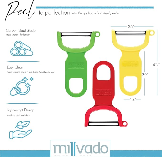 Vegetable Peeler, Swiss Made Sharp Peelers for Kitchen, Set of 3 Y Peeler for Potatoes, Apple Peeler, Vegetables, Fruits, Carbon Blade, Dishwasher Safe