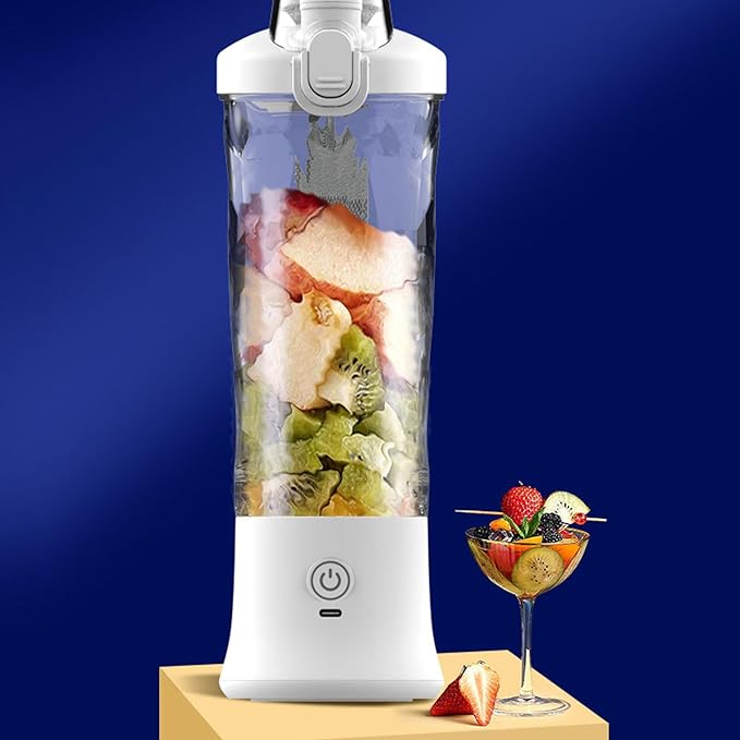 600ml Portable Blender 150W 18000RPM USB Rechargeable 4000mAh 2 Modes Mix & Pulse Mini Juicer Cup with Leak Proof Lid White Pink (White)
