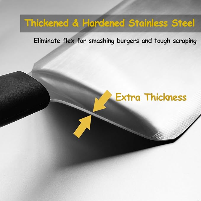 Professional Metal Spatula for Cast Iron Skillets and Flat Top Grills, Full Tang Silicone Handle, Stainless Steel Blade, Smash Burger Spatula Turner for Flipper, Cooking, BBQ, 3"x8"