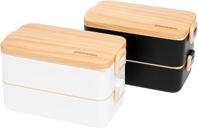 gimmiebox premium stainless steel bento box lunch box with compartments for adults, spoon and fork, leak-proof, easy side locks (Black)