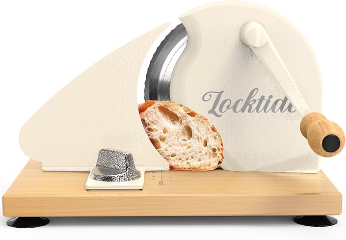 LockTide Manual Bread Slicer for Homemade Sourdough Bread, Hand Crank Bread Slicer With Scale Line, Suction Cup and Protective Cover, Adjustable Thickness
