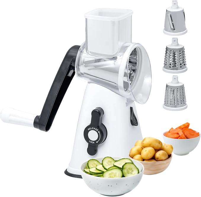 Premium Rotary Cheese Grater - Effortless Grating for Perfectly Shredded Cheese Every Time! (White and Black)