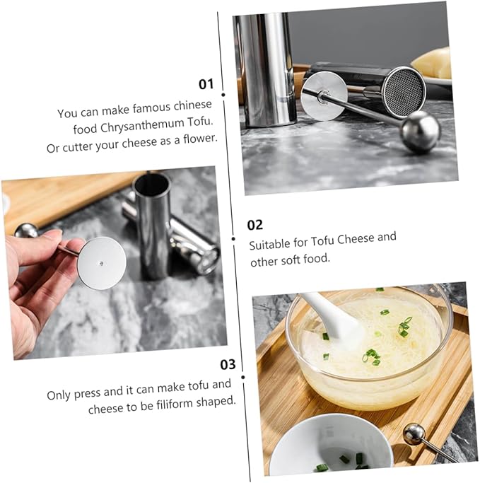 DECHOUS 3pcs Stainless Steel Tofu Cutter Mold Handy Manual Press for Filamentous Tofu Cheese for Home Kitchen Create Chrysanthemum Unique Shapes Practical Saving Tool