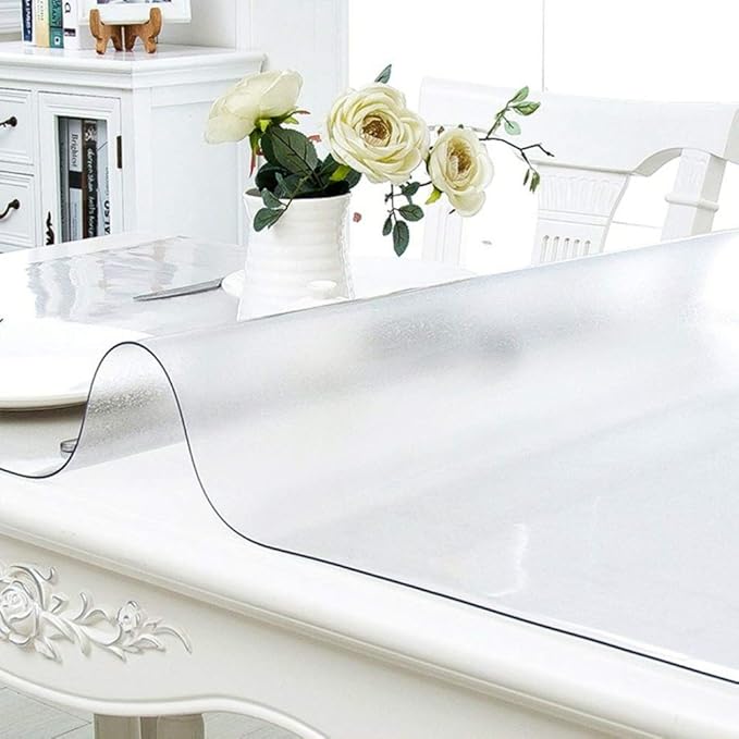 NECAUX Custom 44 x 63 Inch Frosted Table Cover Protector, 1.5mm Thick Plastic Waterproof Heavy Duty Desk Pad Mat Non-Slip Tablecloth Protector for Coffee Table, Dining Room Table, Conference Table