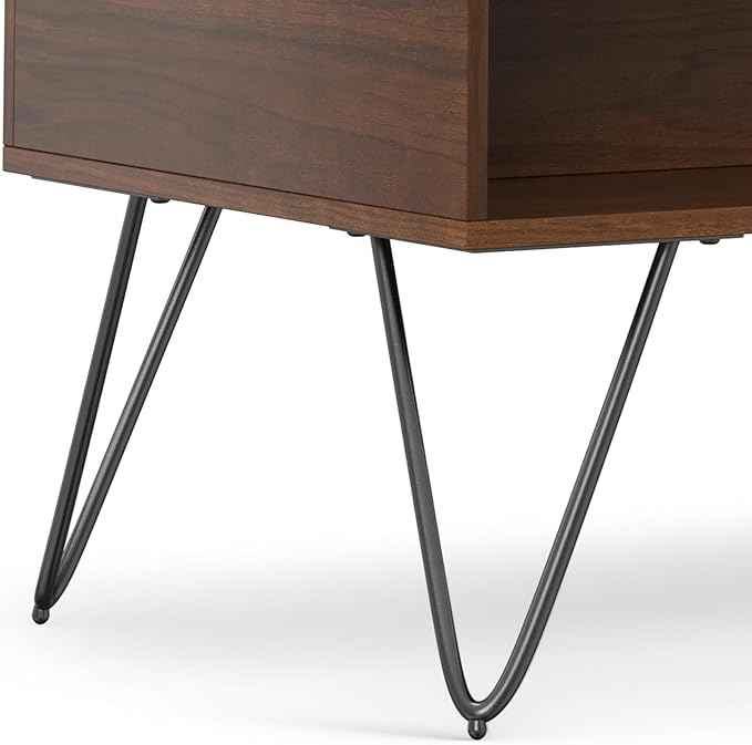 SIMPLIHOME Hunter Lift Top Coffee Table - 48 inch Wide Walnut Veneer and Metal Industrial Cocktail Table, Functional Living Room Table with 2 Storage Cubbies and Hairpin Legs