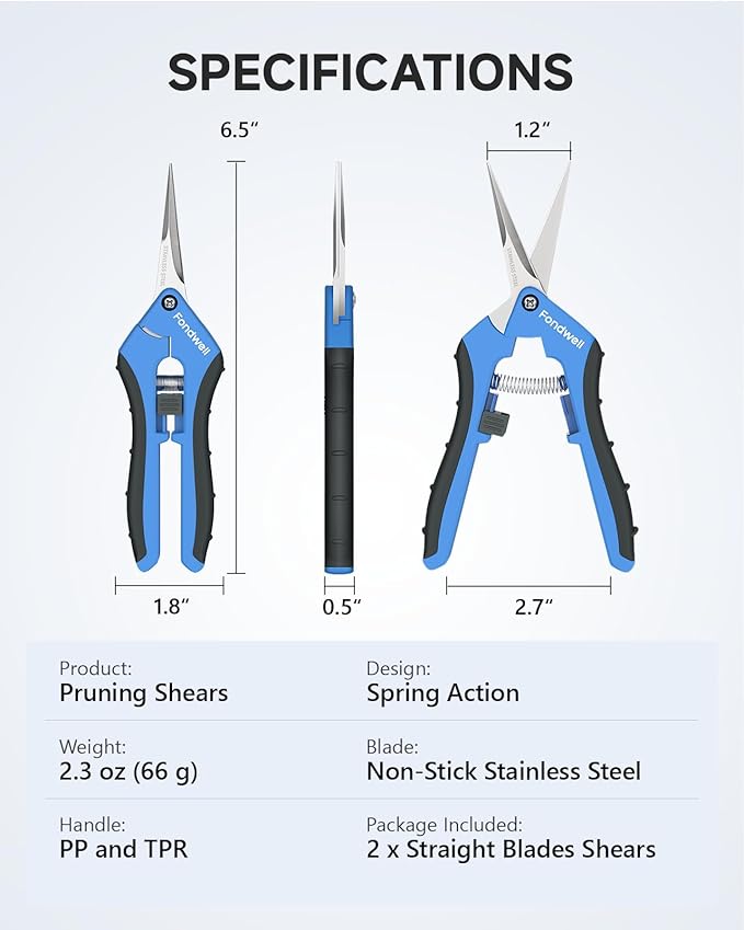 Fondwell 6.5" Garden Shears Trim Scissors: 2 Pack of Pruning Shears for Gardening - Ultra Sharp Garden Clippers with Straight Blades
