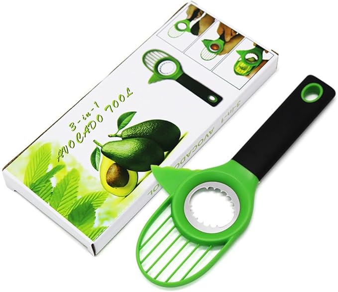 3-in-1 Avocado Slicer Tool - Avocado Cutter, Corer, Peeler & Knife with Stainless Steel Digger | Kitchen Gadget for Avocado & Fruits