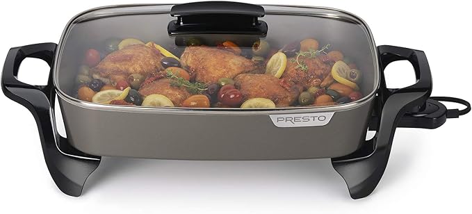 Presto Grey Ceramic 06856" Electric Skillet (16") and Presto Ceramic 22-inch 07062 Electric Griddle with removable handles, Black
