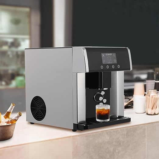 Countertop Ice Maker Dispenser, 2-in-1 Portable Ice Water Maker Stainless Steel Dual Function Self-Cleaning Touch Visual Window Screen Ice Makers with Water Dispenser for Home Kitchen Office