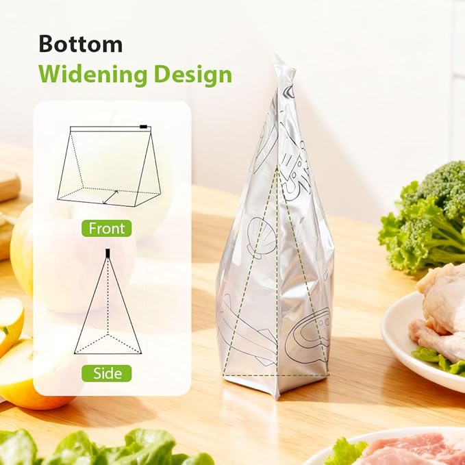 Reusable Aluminum Foil Sealable Storage Bags, 2026 New Resealable Vacuum Zipper Pouches, Stand Up Foil Sealable Bags with Label and Zip Lock for Kitchen (20, Medium)