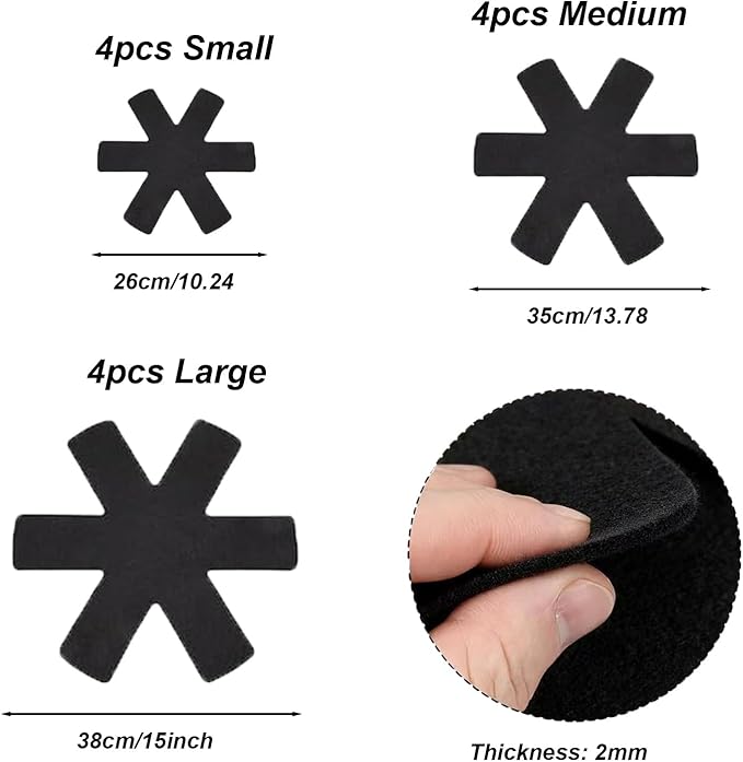 Pot and Pan Protectors 12 Pack 3 Different Sizes Pot Separator for Stacking Cookware Protectors Pan and Pot Dividers Pads Protect Glass Ceramic Dish Plates from Slipping Scratching Marring